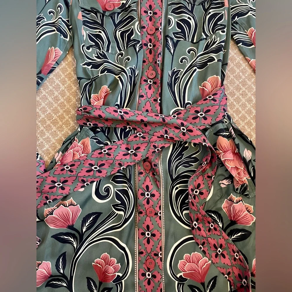 Farm Rio Arabesque Floral Green Midi Dress XS NWOT - Picture 10 of 10